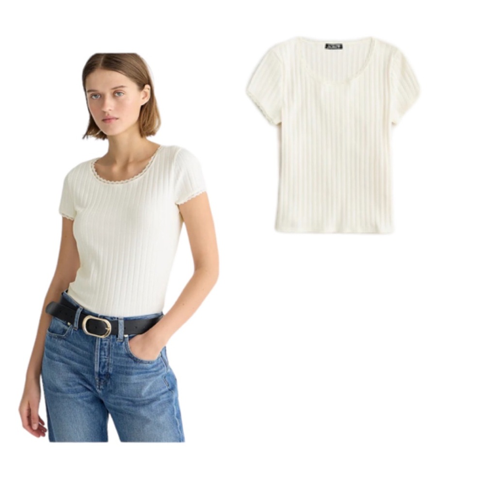 J. Crew White Ribbed Short Sleeve Tee